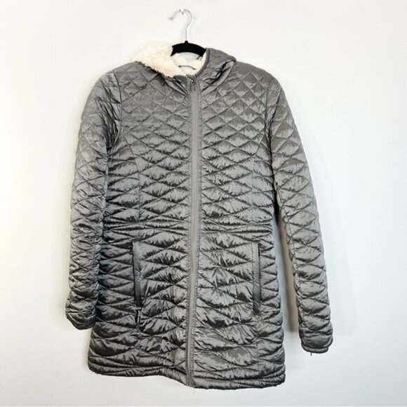 Steve Madden metallic grey quilted Glacier Shield hooded parka S - Picture 3 of 14